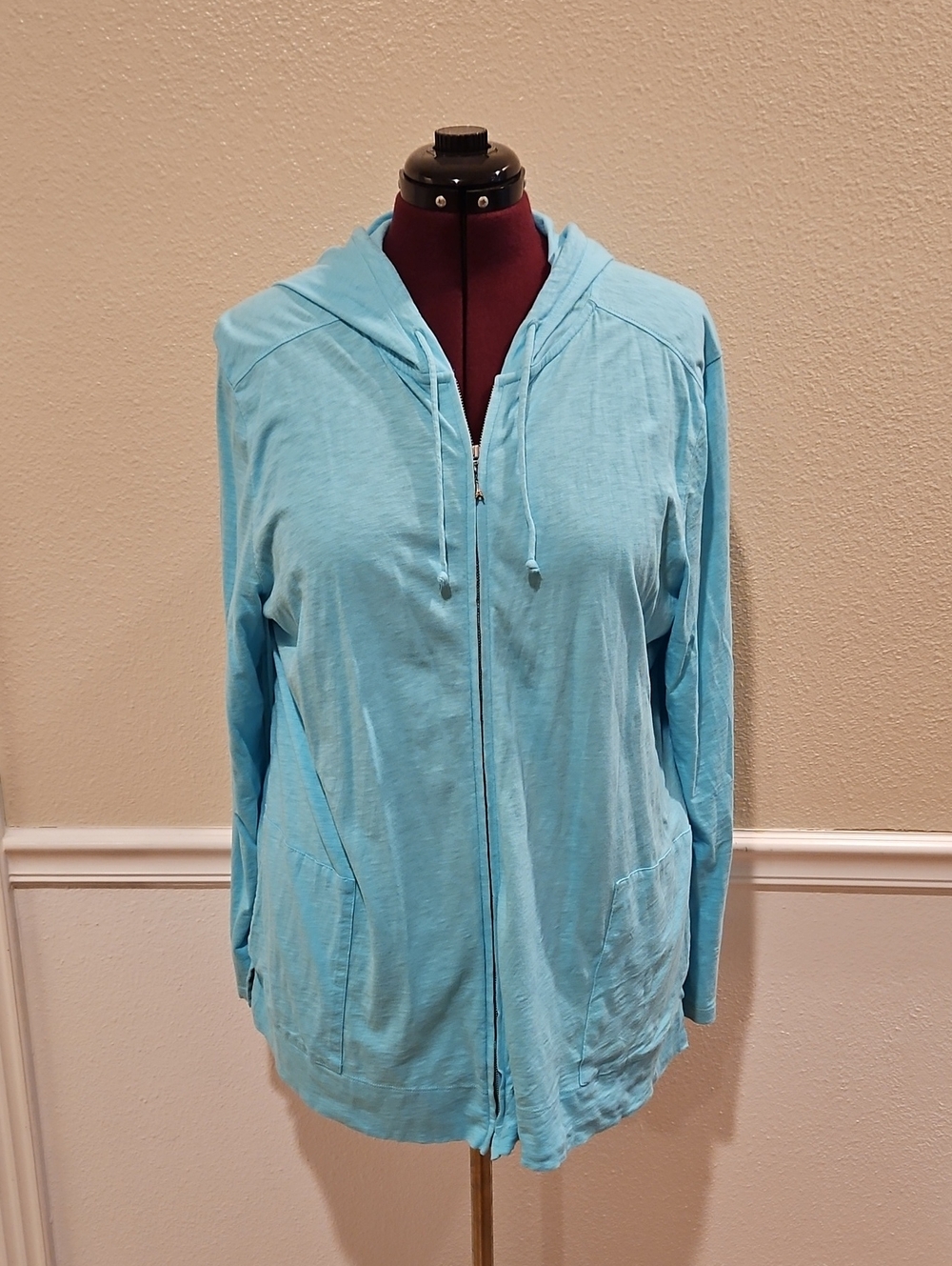 J. Jill Light Blue Zip-Up Hooded Sweatshirt